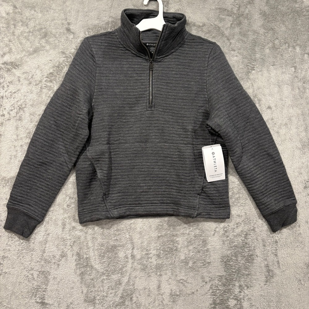 Athleta Women's Ottoman Rib Zip Pullover Cozy Soft Sweatshirt Gray, Medium